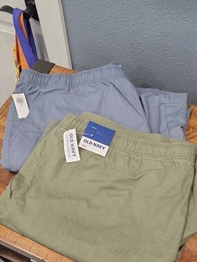 Old Navy Elastic Waist Shorts in Olive and Light Blue